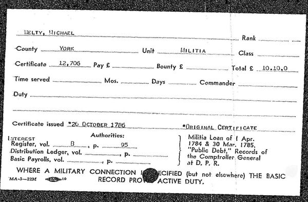 Michael Welty militia pay certificate, second scan