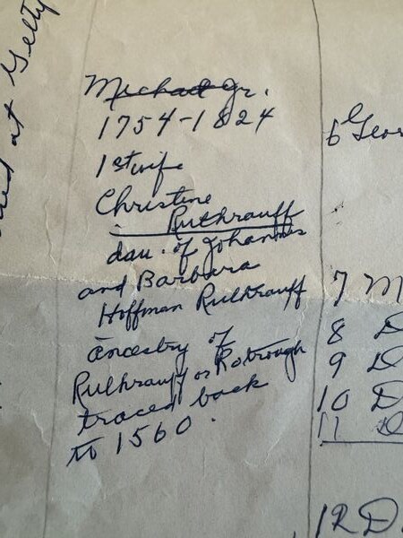 Handwritten note on Michael Welty and the Ruthrauff line