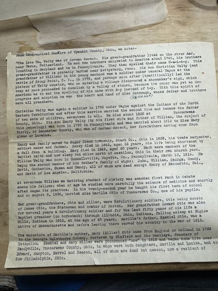 Typed 1905 memoir of William Welty of Wyandot County, page 1