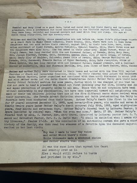 Typed 1905 memoir of William Welty of Wyandot County, page 2