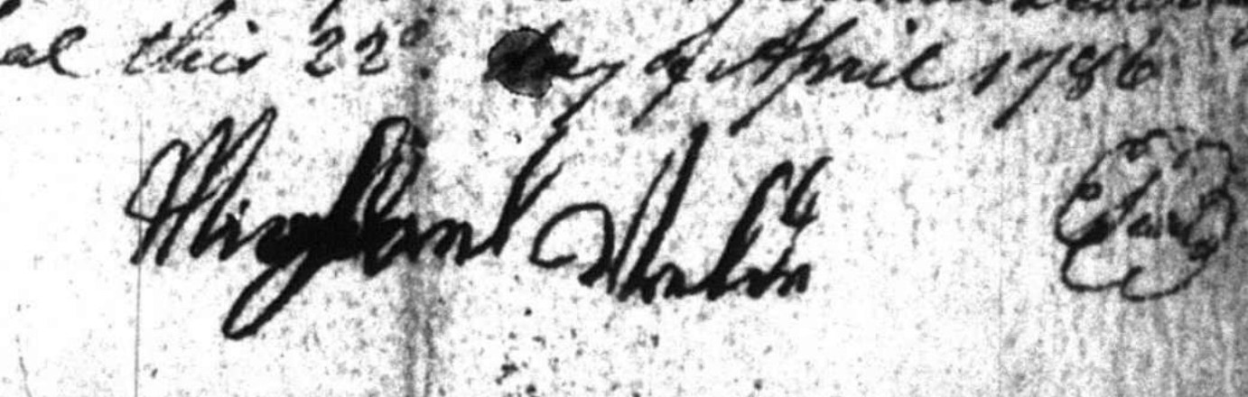 Manuscript signature in dark ink beneath the words &lsquo;this 22d day of April 1786&rsquo;, with a drawn seal at the right